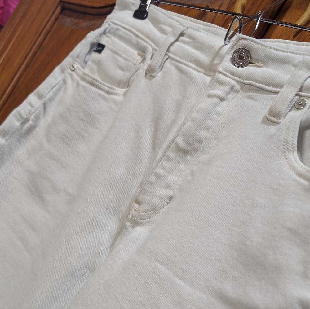Kancan 9/28 white stretch denim raw hem ankle straight loose fit comfy‎ jeans - Picture 4 of 7